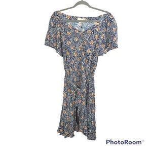 The Korner blue floral button front short sleeve dress size S